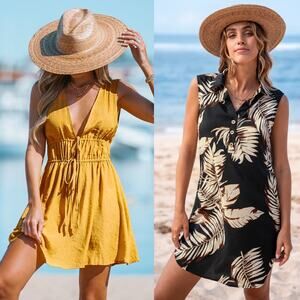 NWT Cupshe Beach Cover Up - Plunging & Half-Button Mini Dress Bundle Size S
